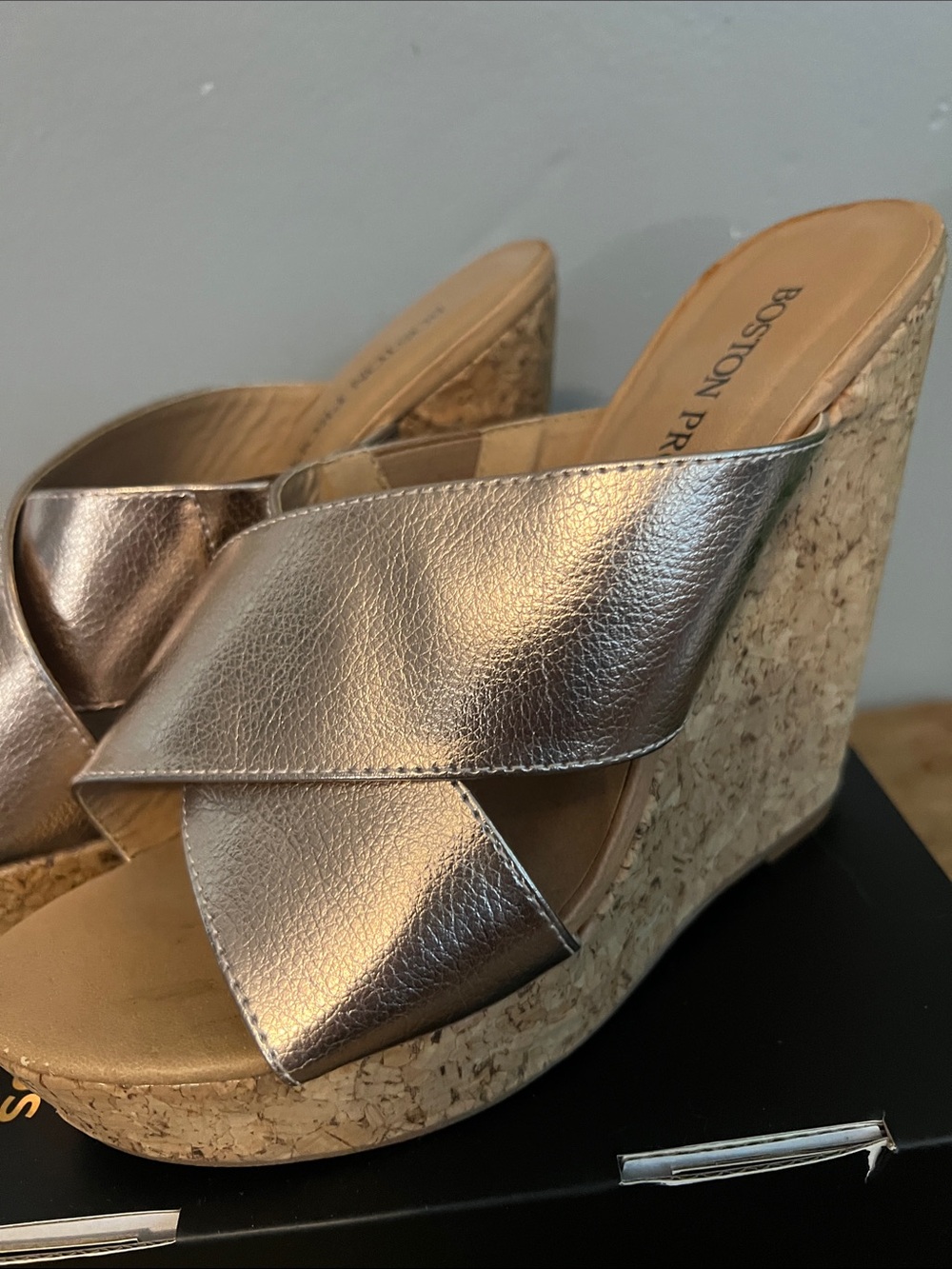 Boston Proper Metallic Rose Gold Cork Wedge Slide